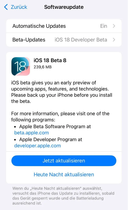 石首苹果手机维修分享苹果 iOS / iPadOS 18 开发者预览版 Beta 8 发布 